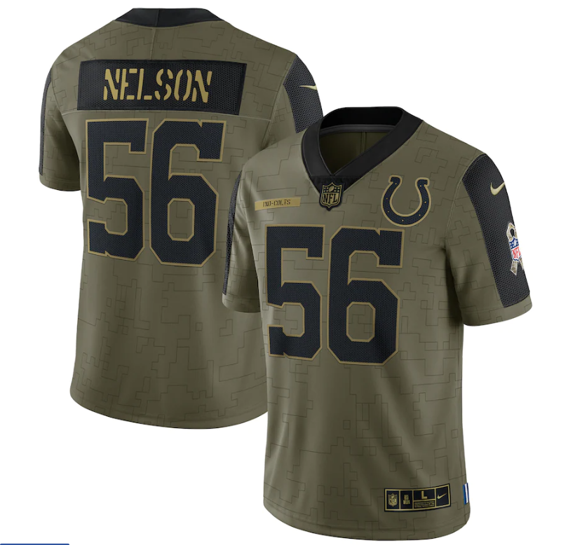 Men's Indianapolis Colts #56 Quenton Nelson 2021 Olive Salute To Service Limited Stitched